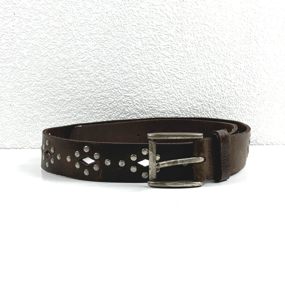 Y2K Hipwear Leather Belt Womens Medium Brown Studded Diamond Cutout Western